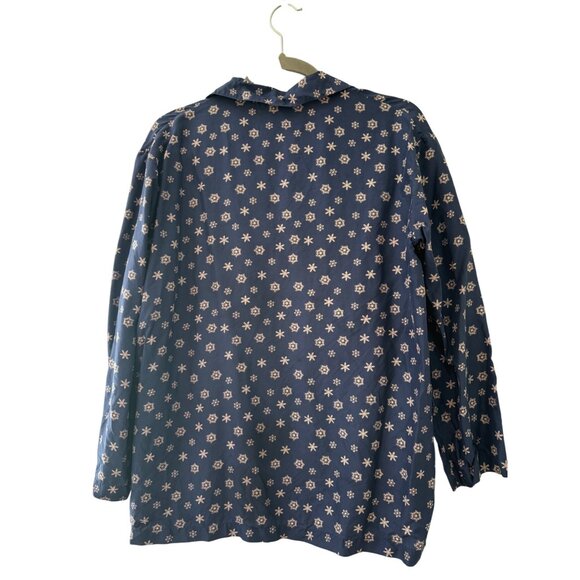 WinterSilks Womens Snowflake Pattern Button-Up Shirt M 100% Silk Navy Blue - Picture 2 of 9
